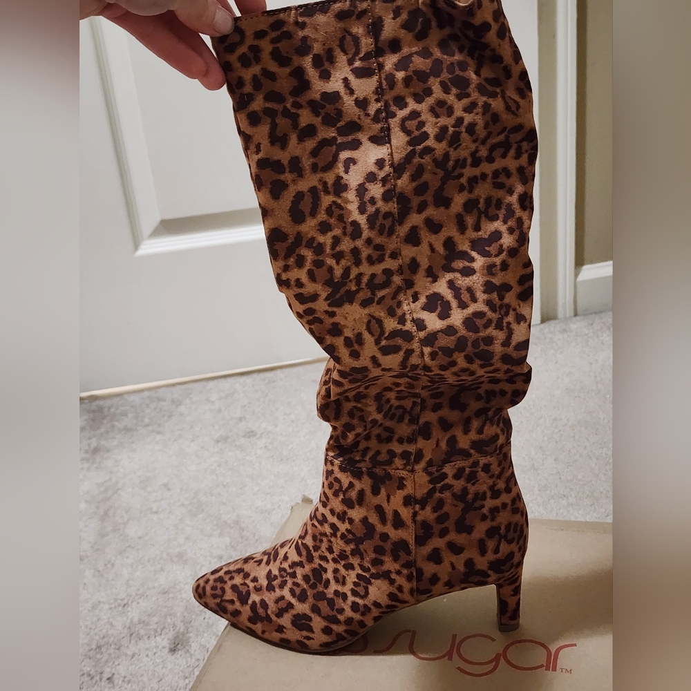 Leopard Print Knee-High Boot - Brown